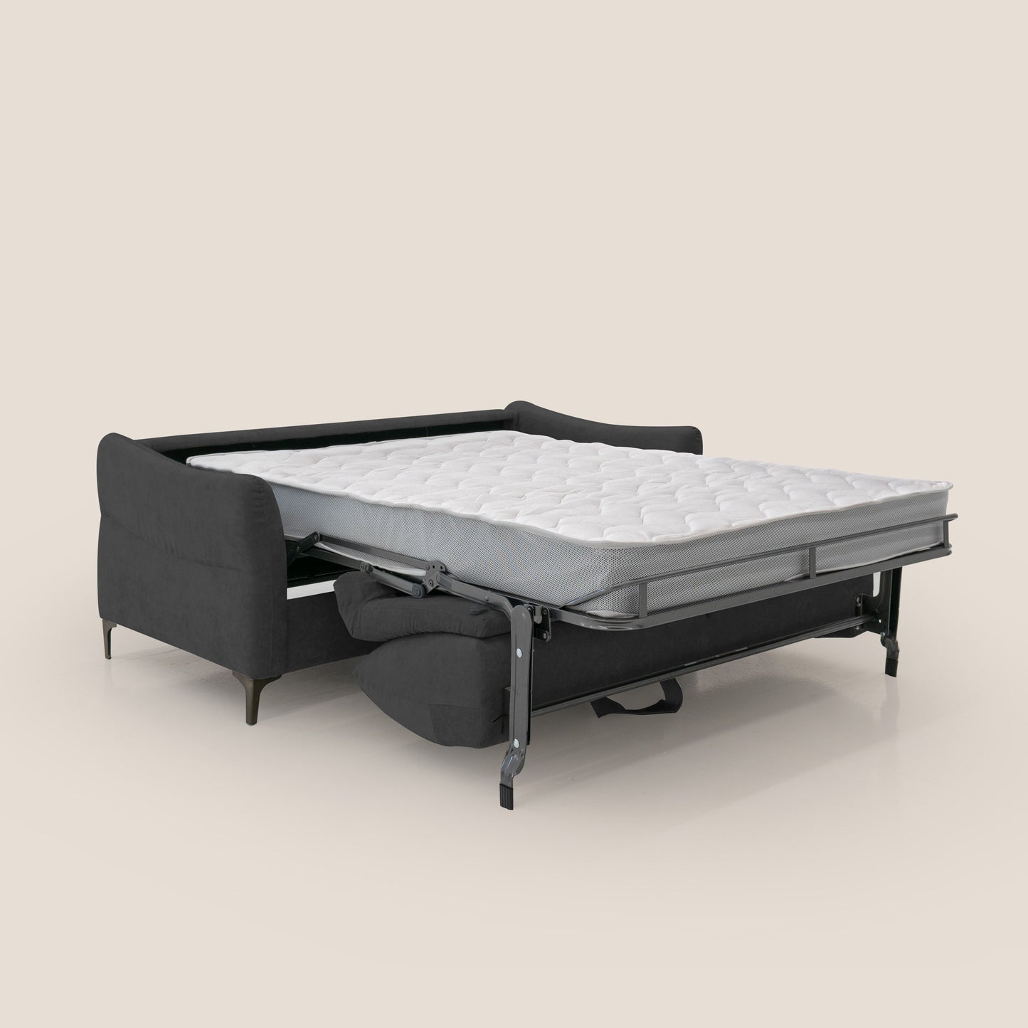 Dalia divano letto con materasso H18 cm e piedi alti in raffinato tessuto smacchiabile T17 nero