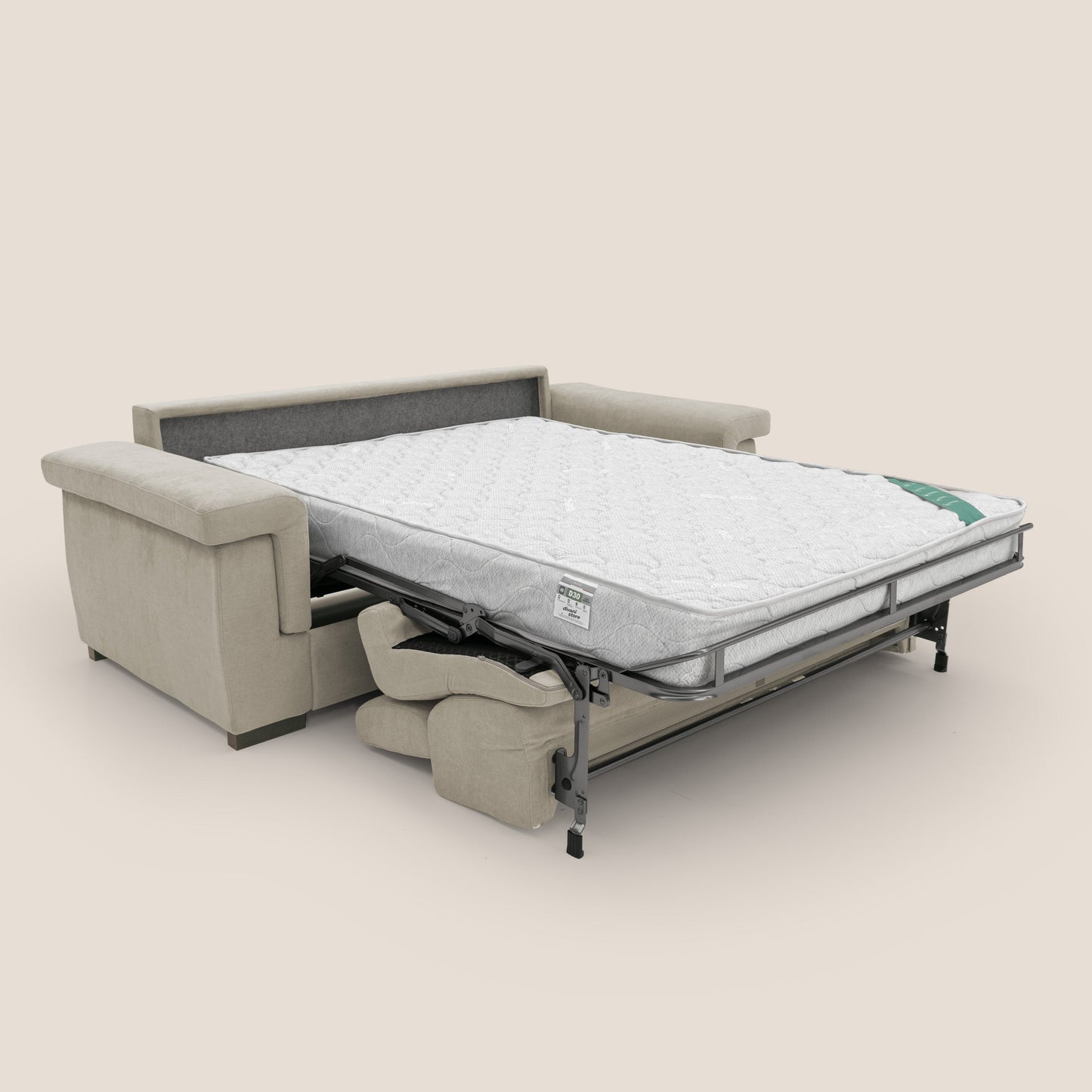 Bjorn divano letto sfoderabile con materasso H18 cm e poggiatesta reclinabili in tessuto impermeabile T02 panna