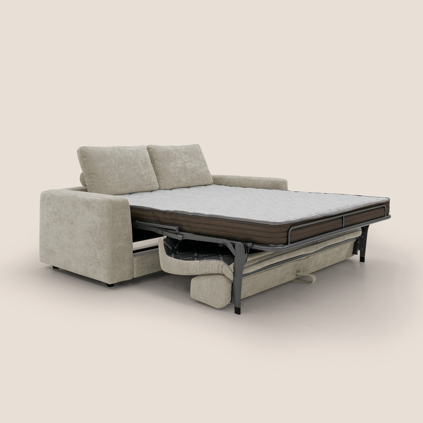 Freia Divano letto minimal materasso h15 cm con morbidi schienali in tessuto impermeabile T14 panna