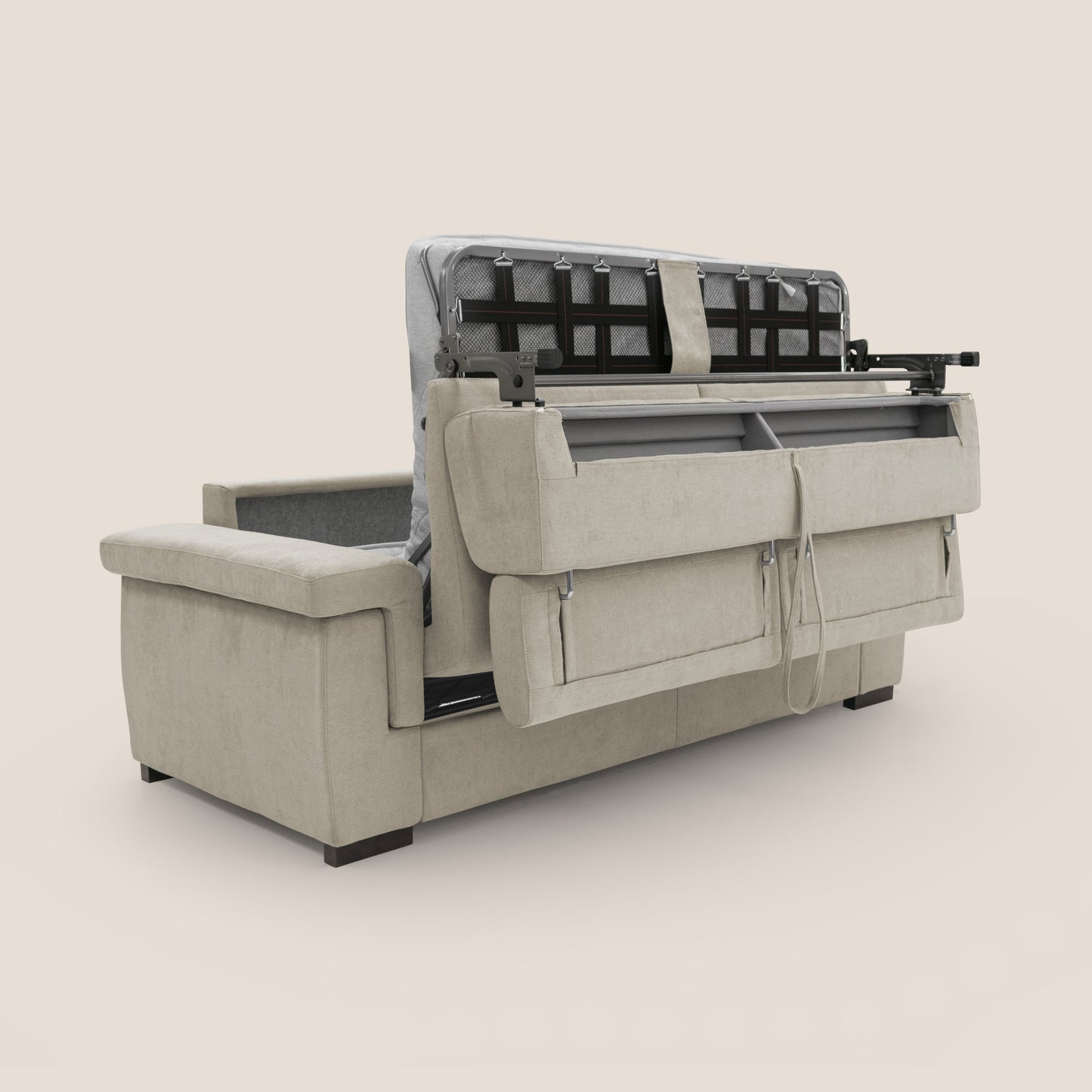 Bjorn divano letto sfoderabile con materasso H18 cm e poggiatesta reclinabili in tessuto impermeabile T02 panna