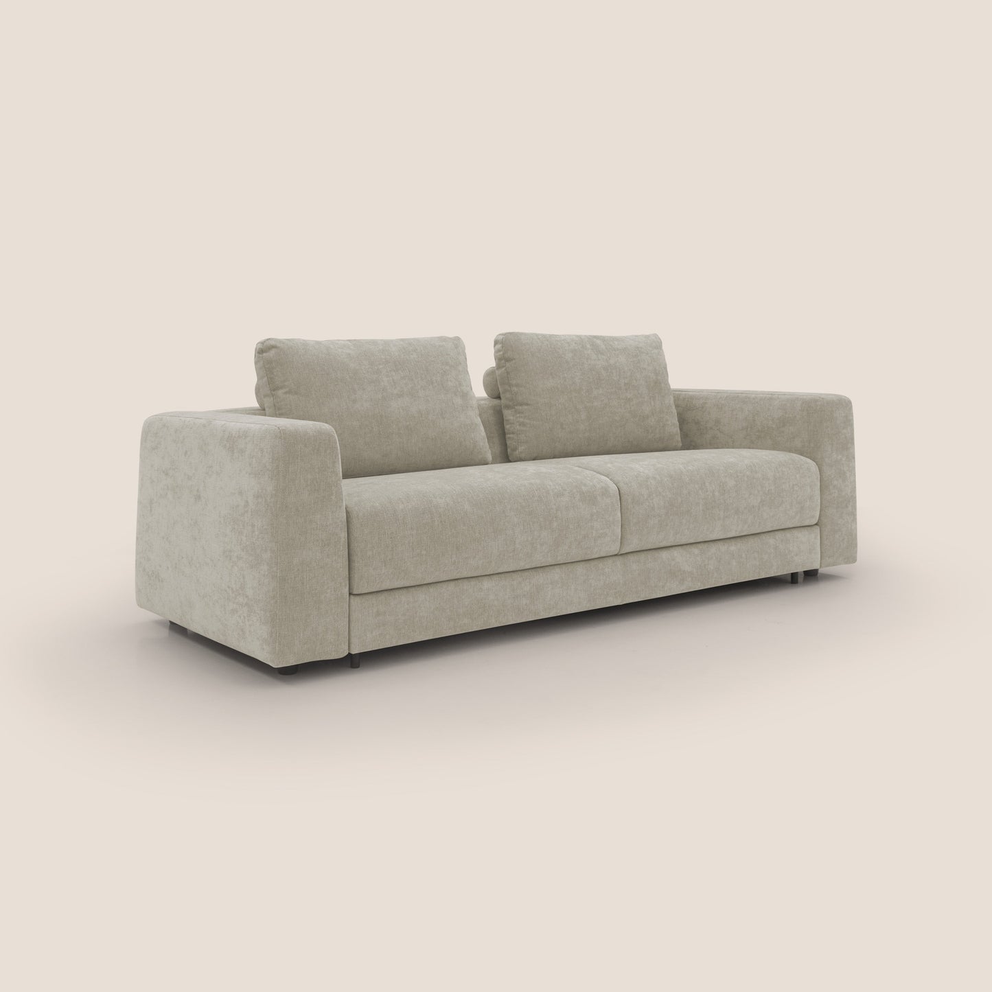 Freia Divano letto minimal materasso h15 cm con morbidi schienali in tessuto impermeabile T14 panna