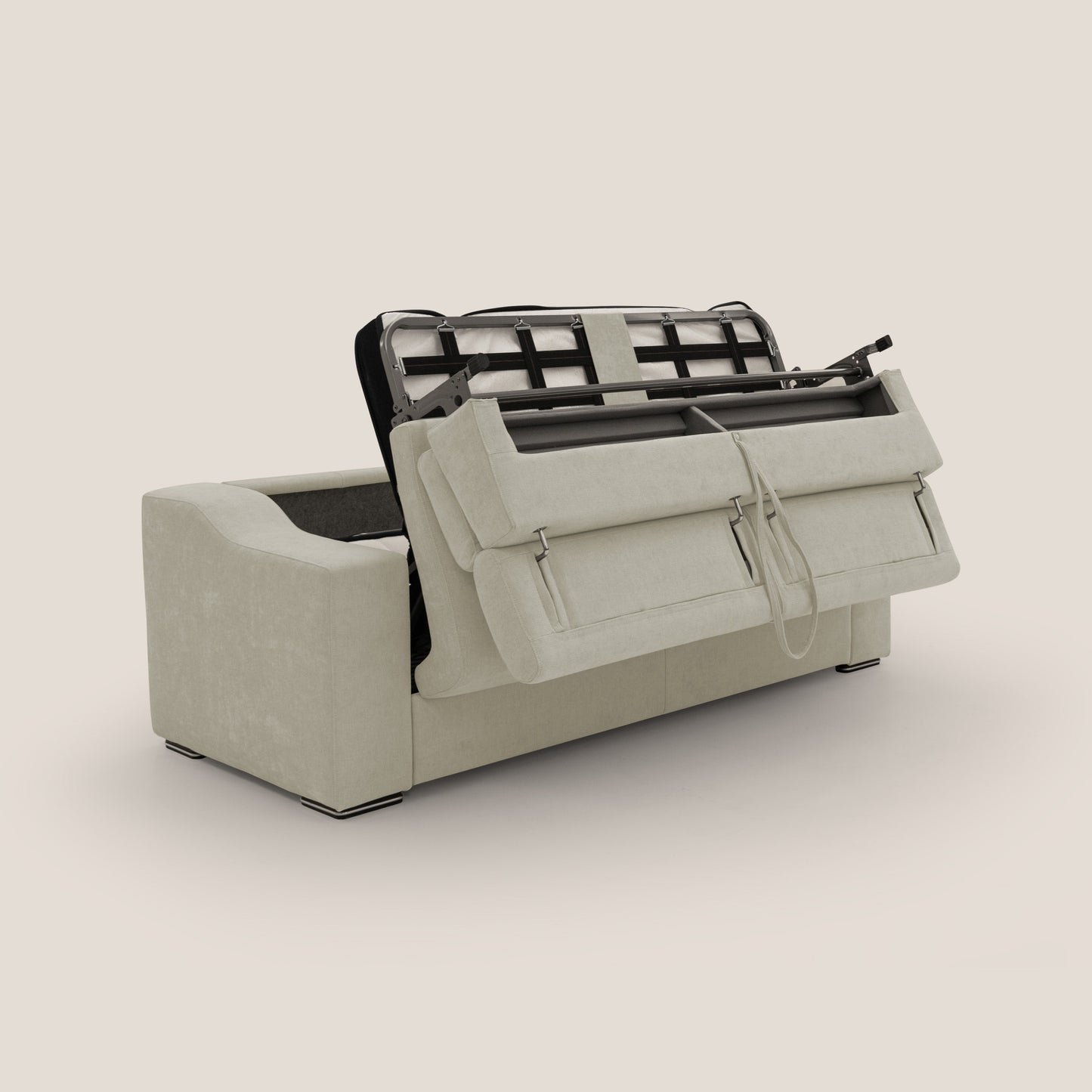 Bomber divano letto matrimoniale con poggiatesta in tessuto impermeabile T14 panna 