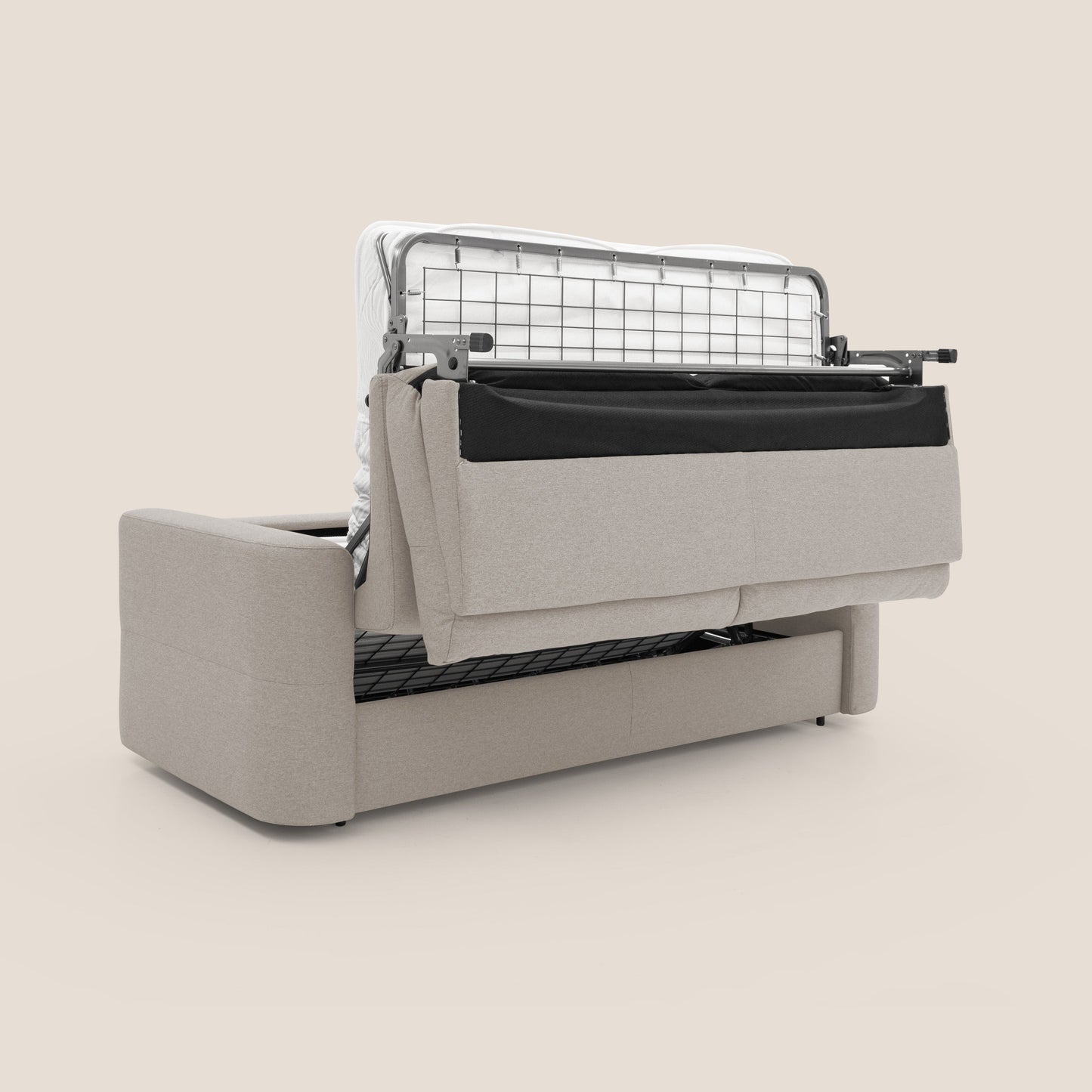 Cupido Divano letto materasso H18 cm e schienale alto in tessuto impermeabile simil cotone T13 panna