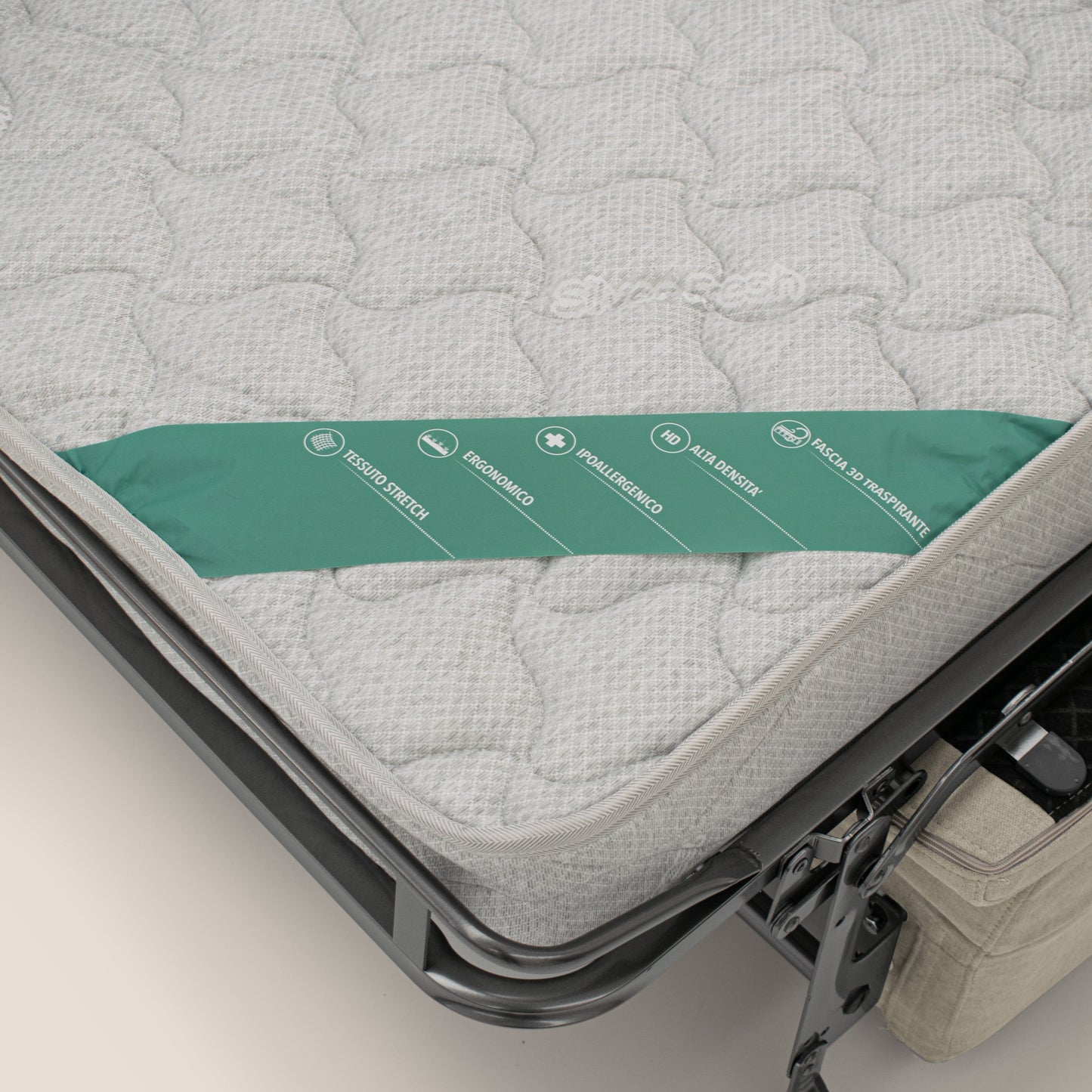 Bjorn divano letto sfoderabile con materasso H18 cm e poggiatesta reclinabili in tessuto impermeabile T02 panna