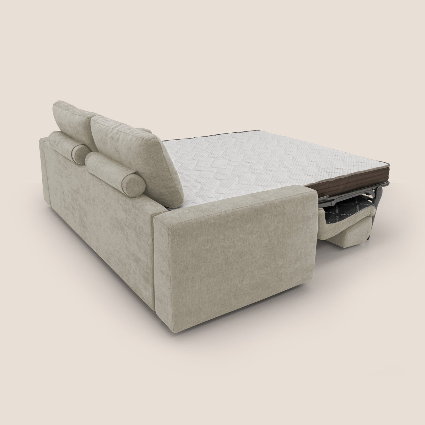 Freia Divano letto minimal materasso h15 cm con morbidi schienali in tessuto impermeabile T14 panna