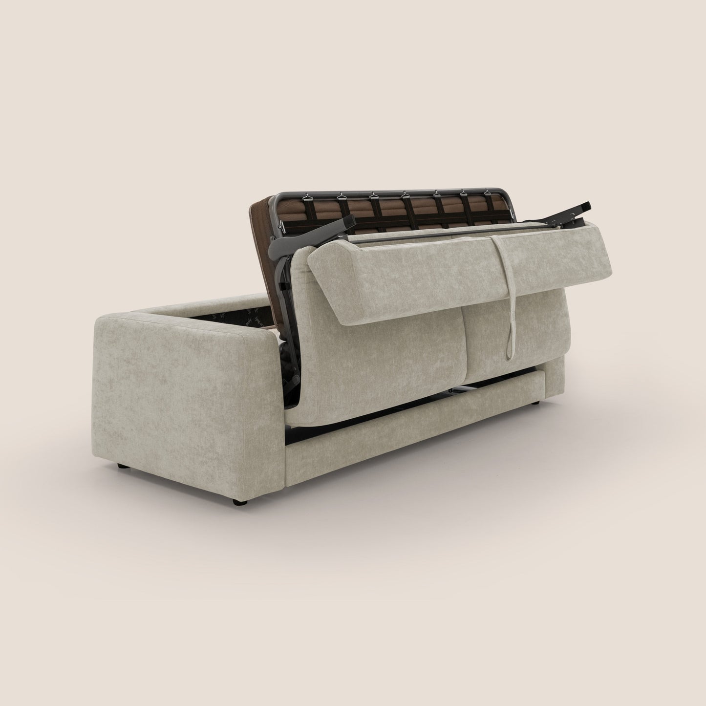 Freia Divano letto minimal materasso h15 cm con morbidi schienali in tessuto impermeabile T14 panna