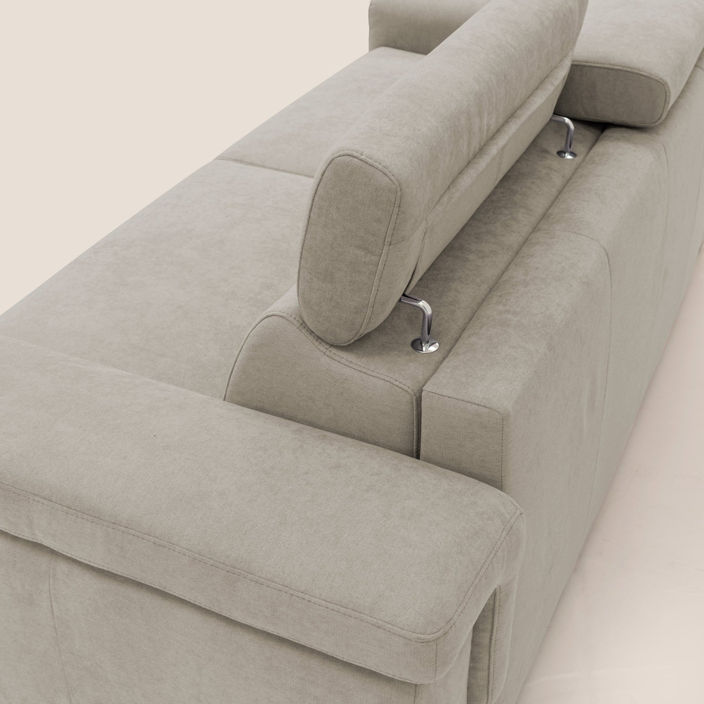 Giunone divano letto 220 cm (mat. 140x197 cm) con materasso alto 18 cm e poggiatesta reclinabili in tessuto impermeabile T02 panna 