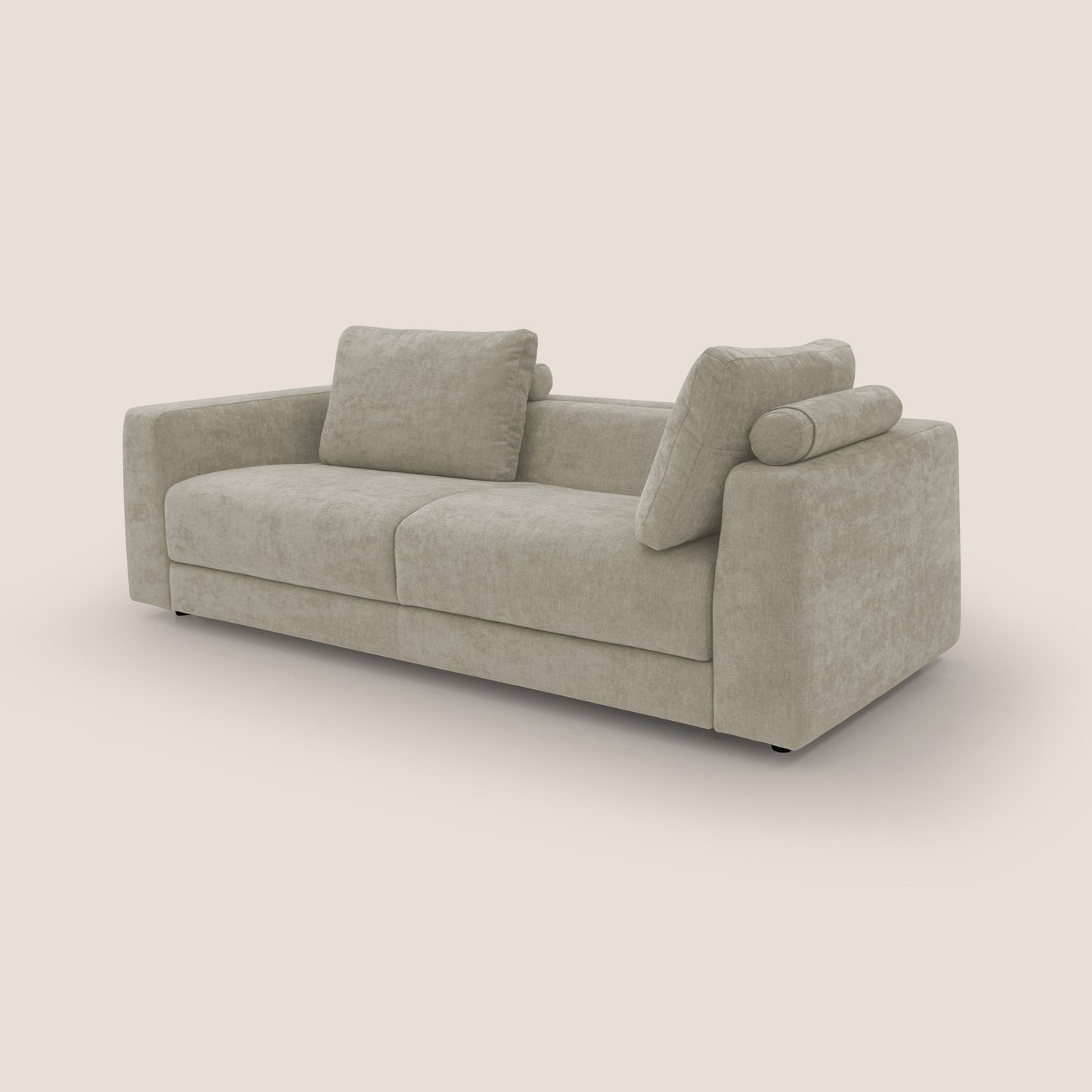 Freia Divano letto minimal materasso h15 cm con morbidi schienali in tessuto impermeabile T14 panna