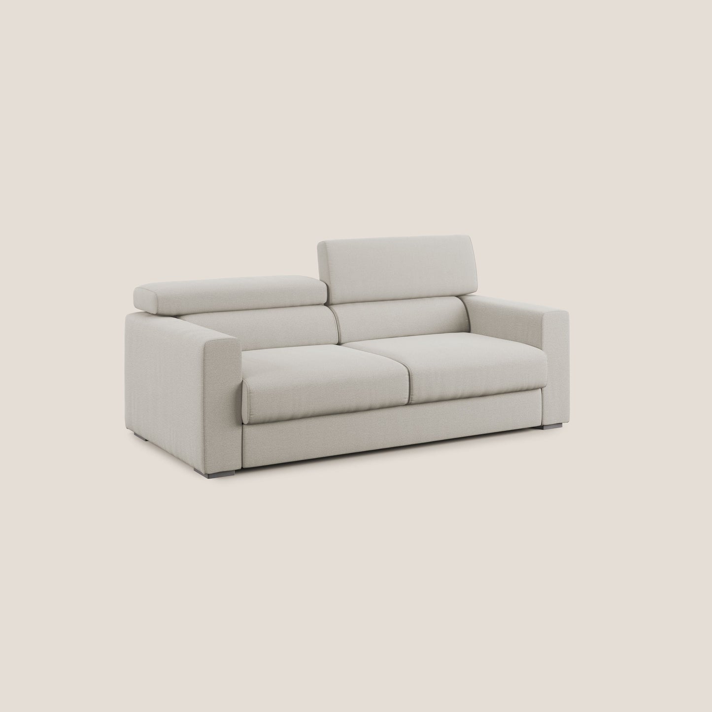 Dylan divano allungabile con pouf estraibile poggiapiedi in tessuto fiammato simil cotone impermeabile T19 panna