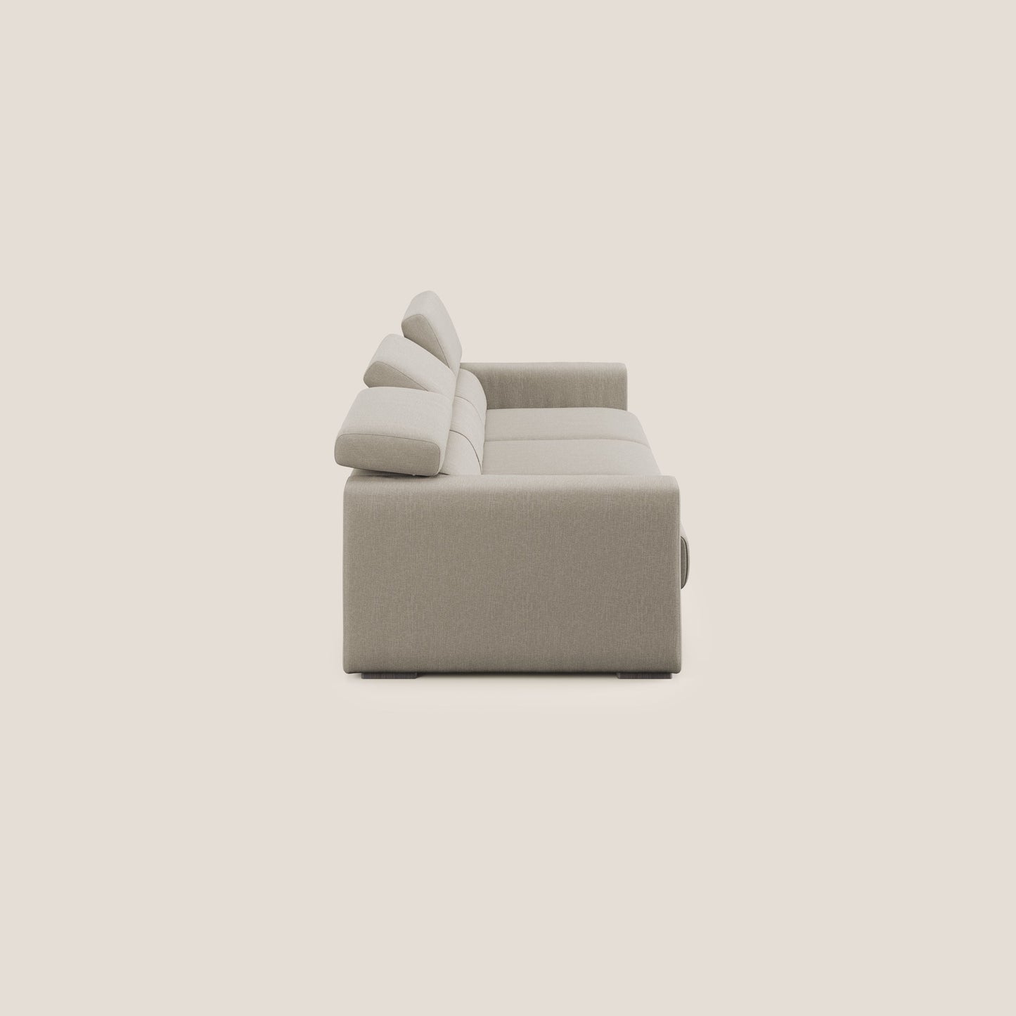 Dylan divano a 3 sedute con pouf estraibile poggiapiedi in tessuto simil cotone impermeabile T13 panna