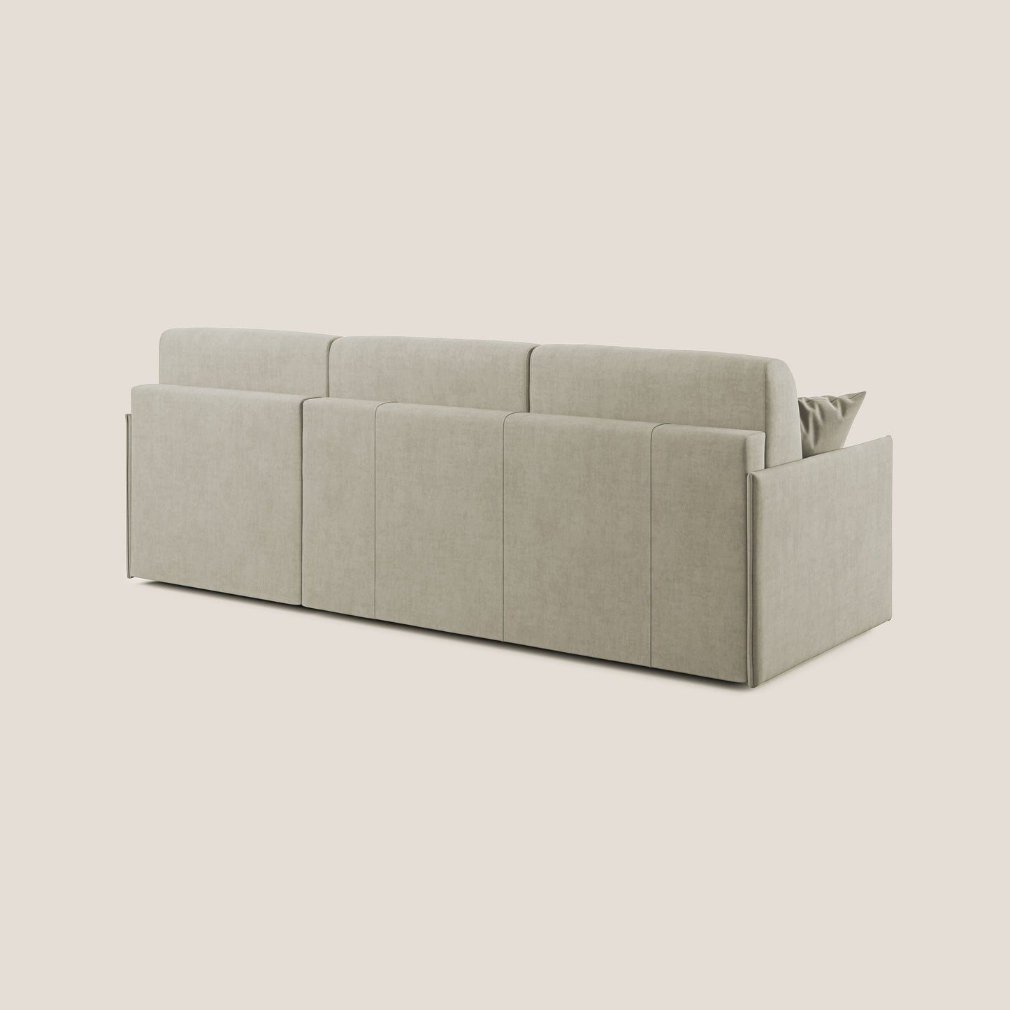 Evans Divano letto angolare con penisola in morbido tessuto impermeabile T02 panna