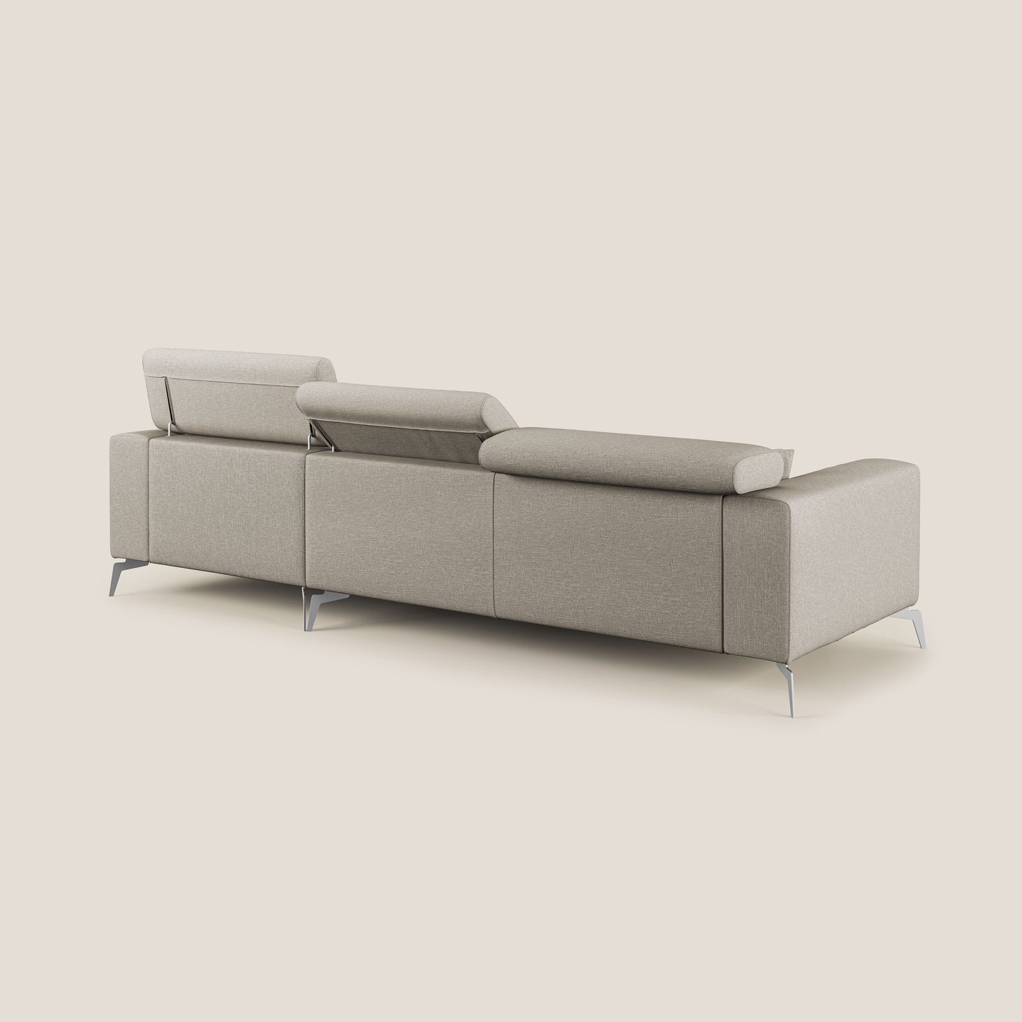 Blade Divano moderno angolare con poggiatesta reclinabili in tessuto impermeabile simil-cotone T13 panna