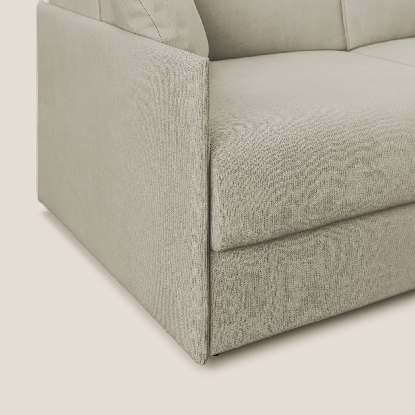 Evans Divano letto angolare con penisola in morbido tessuto impermeabile T02 panna