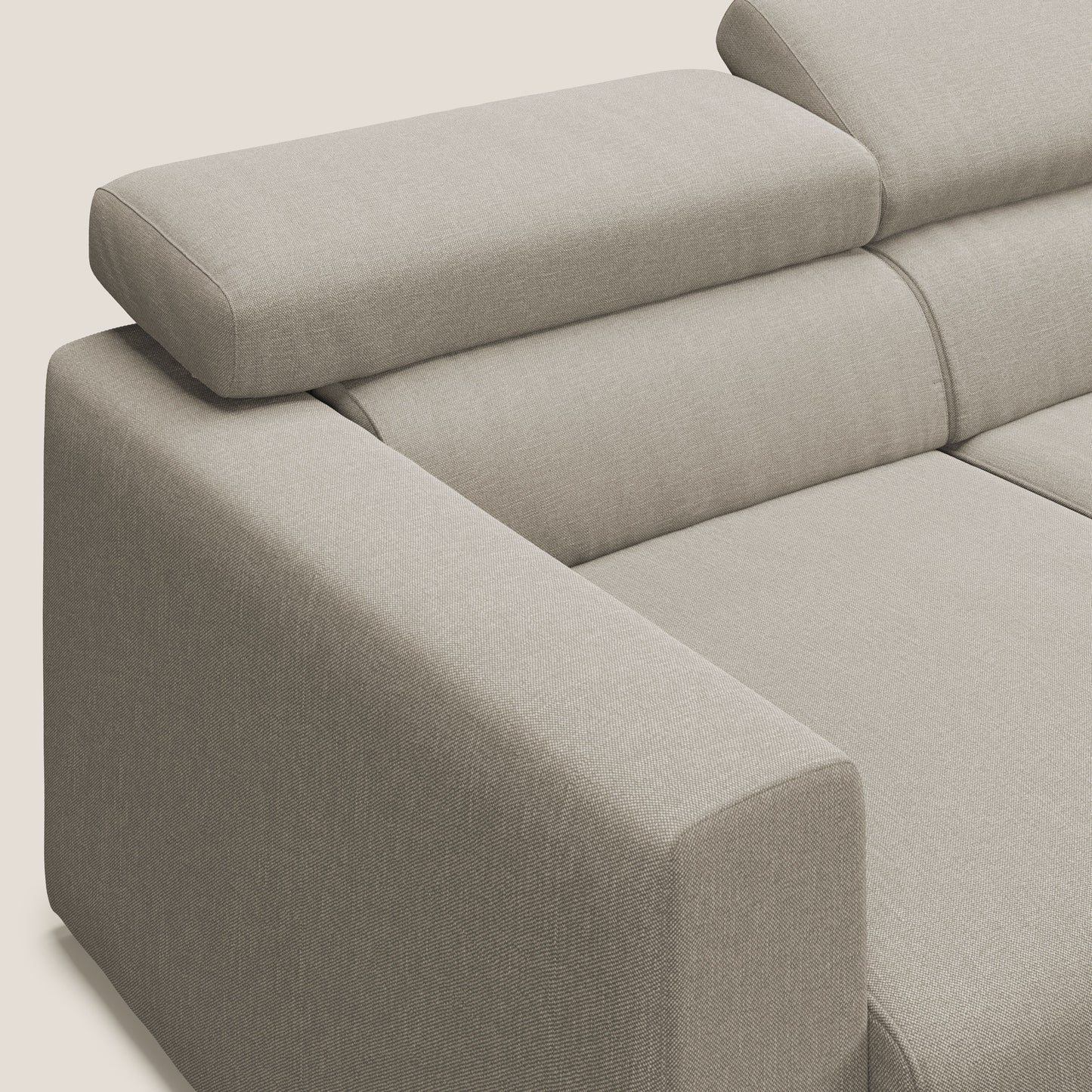 Dylan divano angolare con pouf estraibile poggiapiedi in tessuto simil cotone impermeabile T13 panna