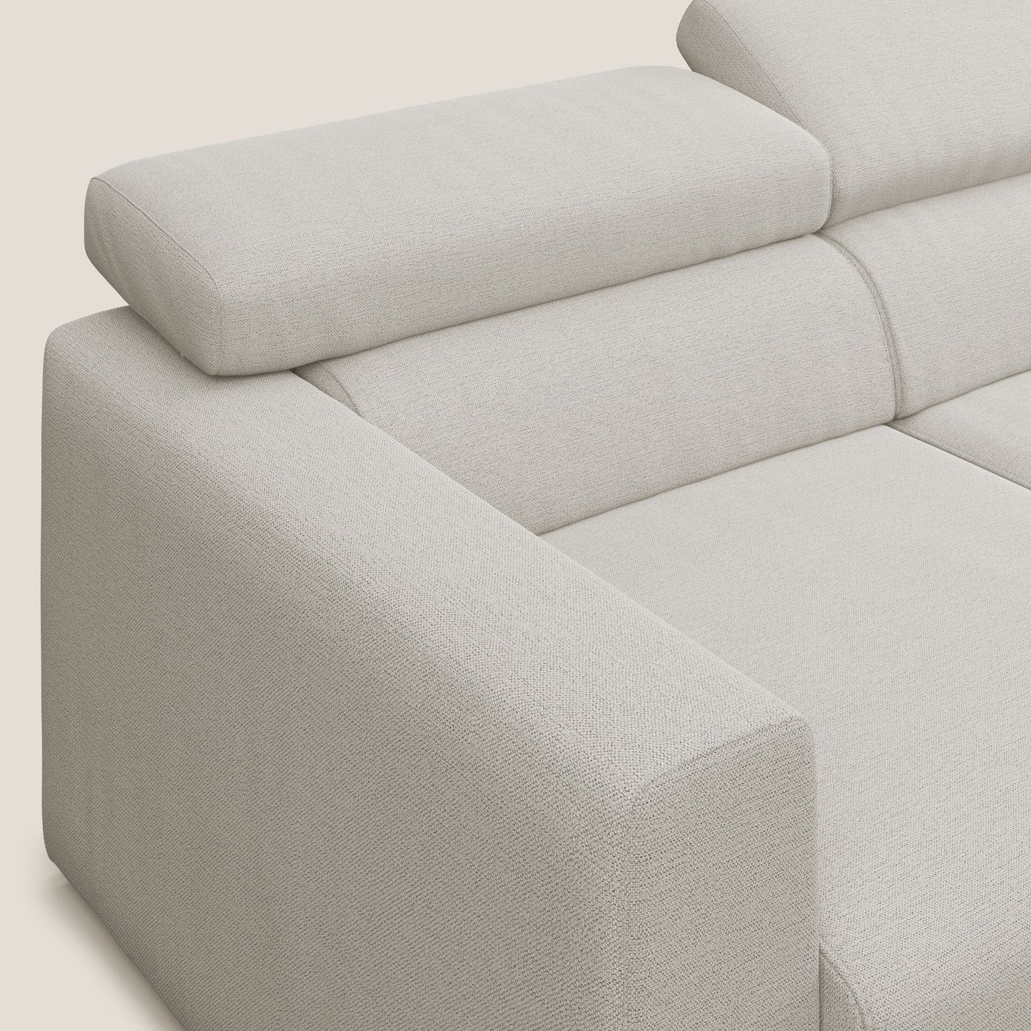 Dylan divano a 3 sedute con pouf estraibile poggiapiedi in tessuto fiammato simil cotone impermeabile T19 panna