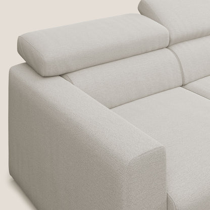 Dylan divano a 3 sedute con pouf estraibile poggiapiedi in tessuto fiammato simil cotone impermeabile T19 panna