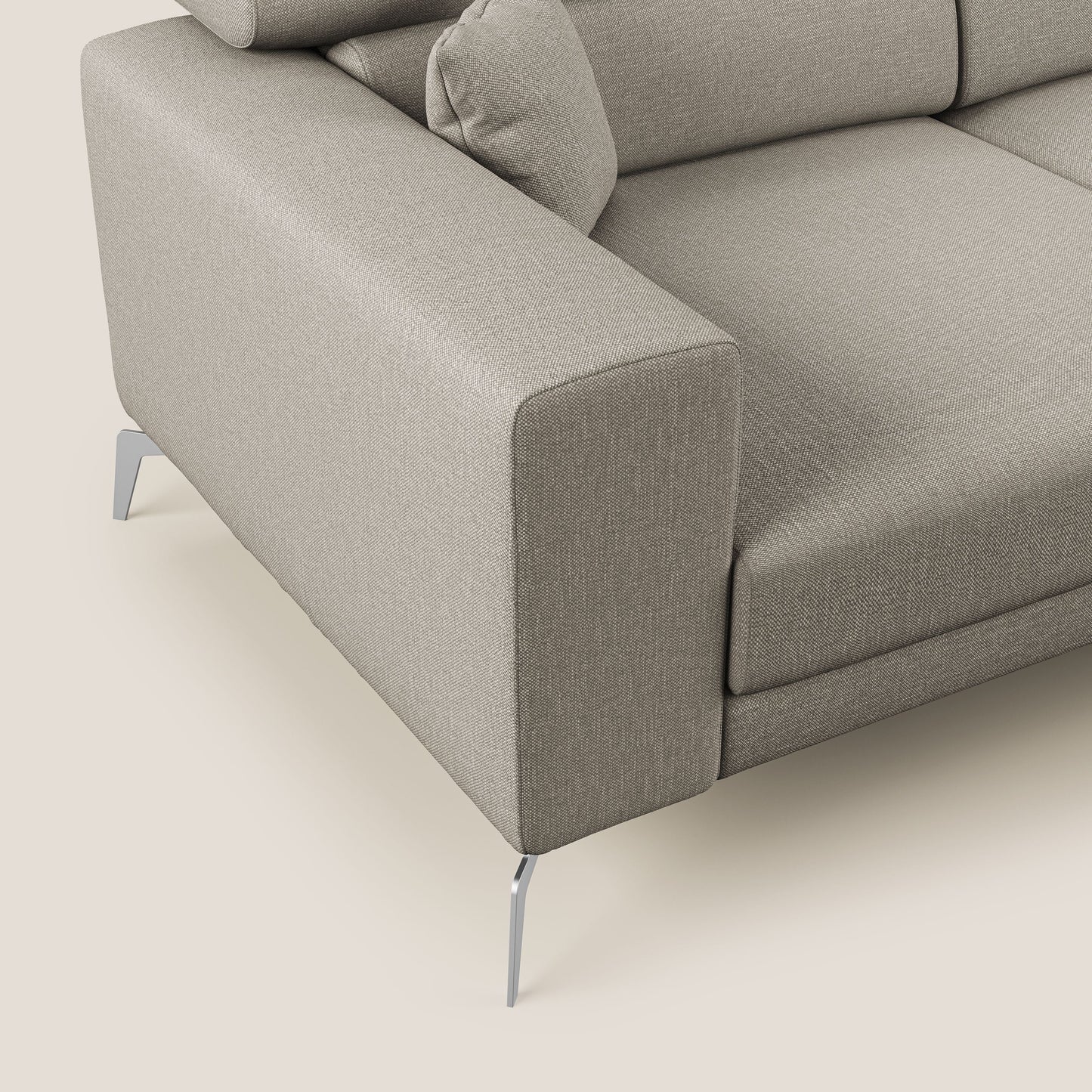 Blade Divano moderno angolare con poggiatesta reclinabili in tessuto impermeabile simil-cotone T13 panna