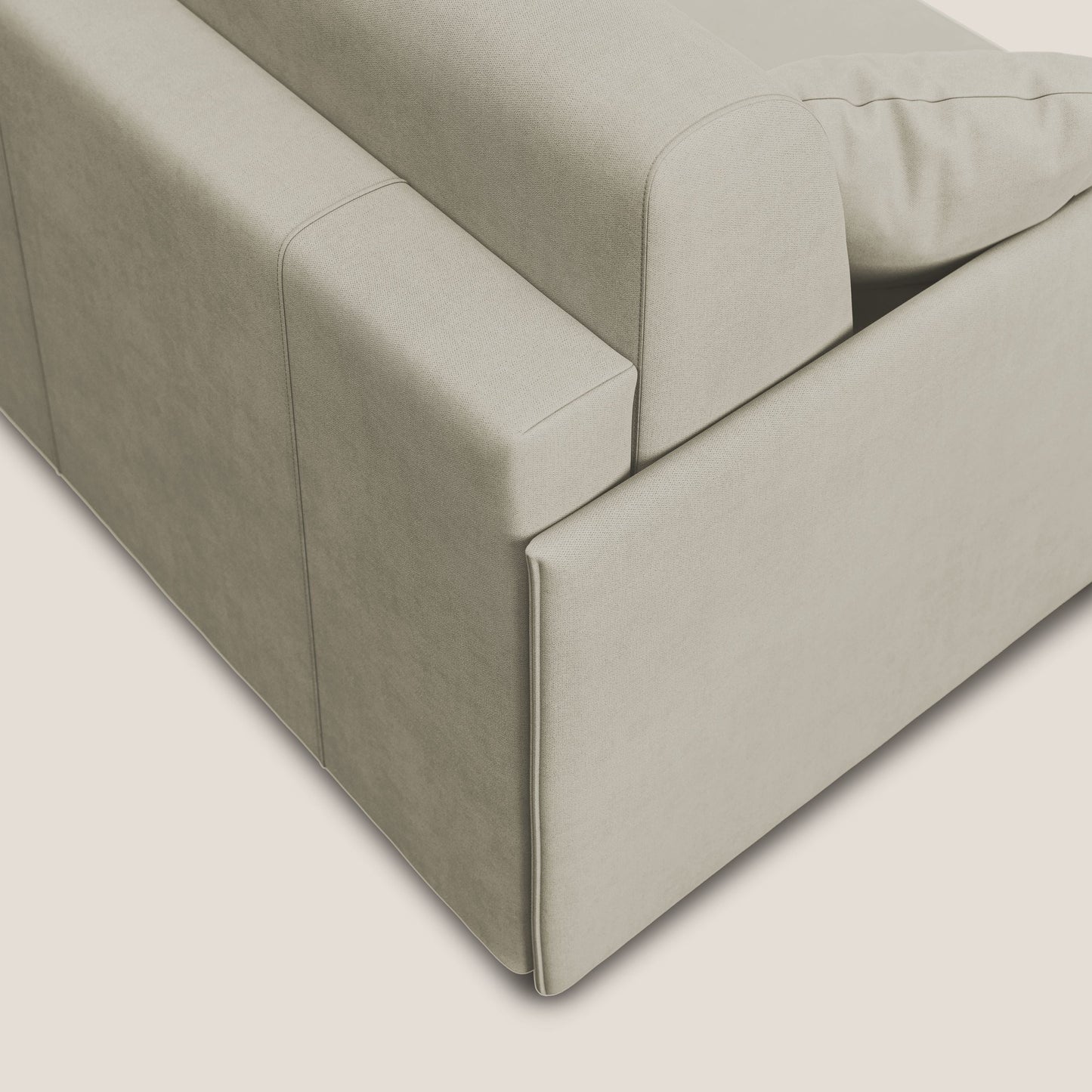 Evans Divano letto angolare con penisola in morbido tessuto impermeabile T02 panna