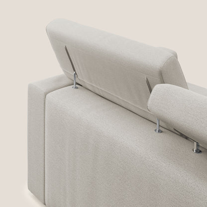 Dylan divano a 3 sedute con pouf estraibile poggiapiedi in tessuto fiammato simil cotone impermeabile T19 panna