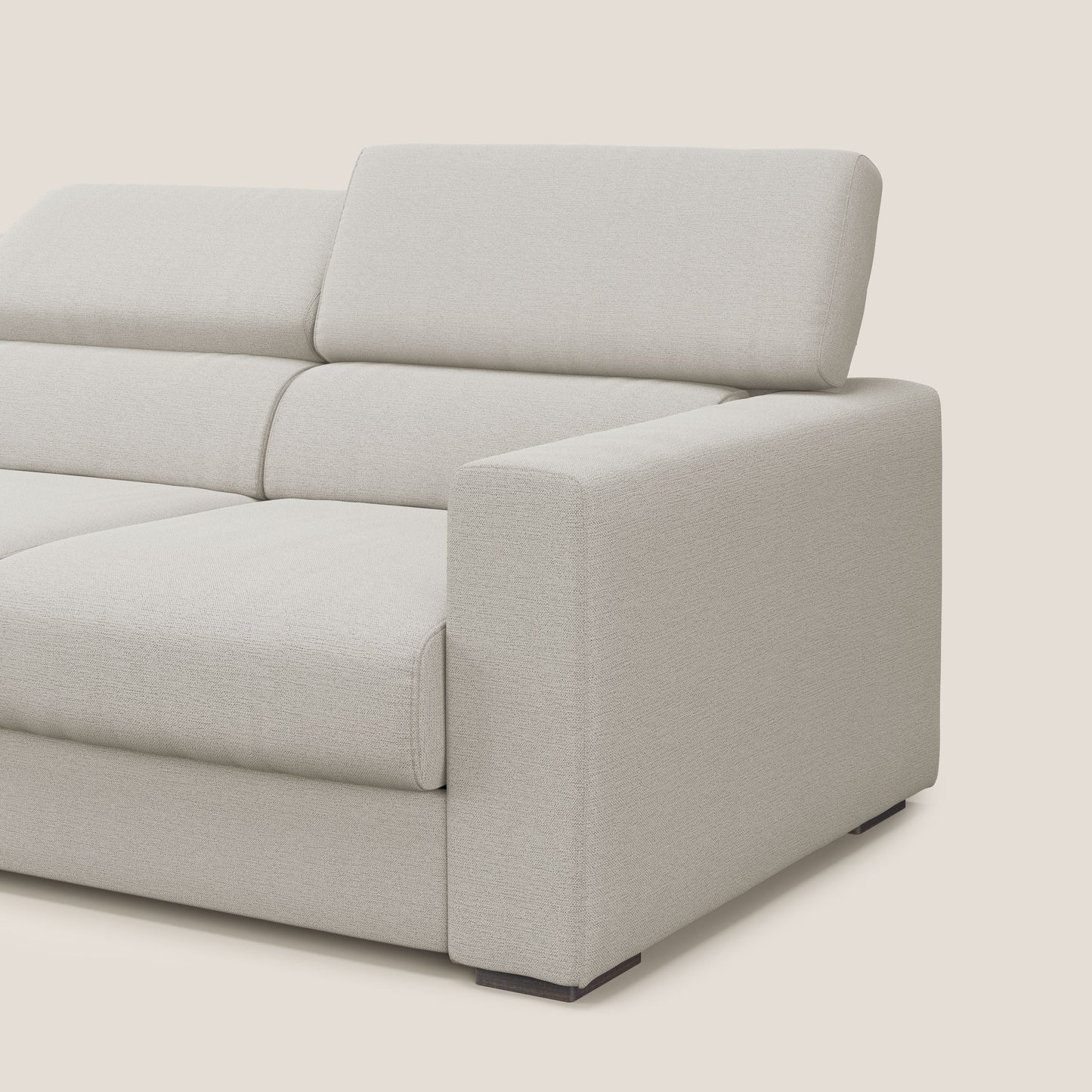 Dylan divano a 3 sedute con pouf estraibile poggiapiedi in tessuto fiammato simil cotone impermeabile T19 panna