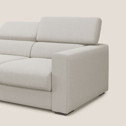 Dylan divano a 3 sedute con pouf estraibile poggiapiedi in tessuto fiammato simil cotone impermeabile T19 panna