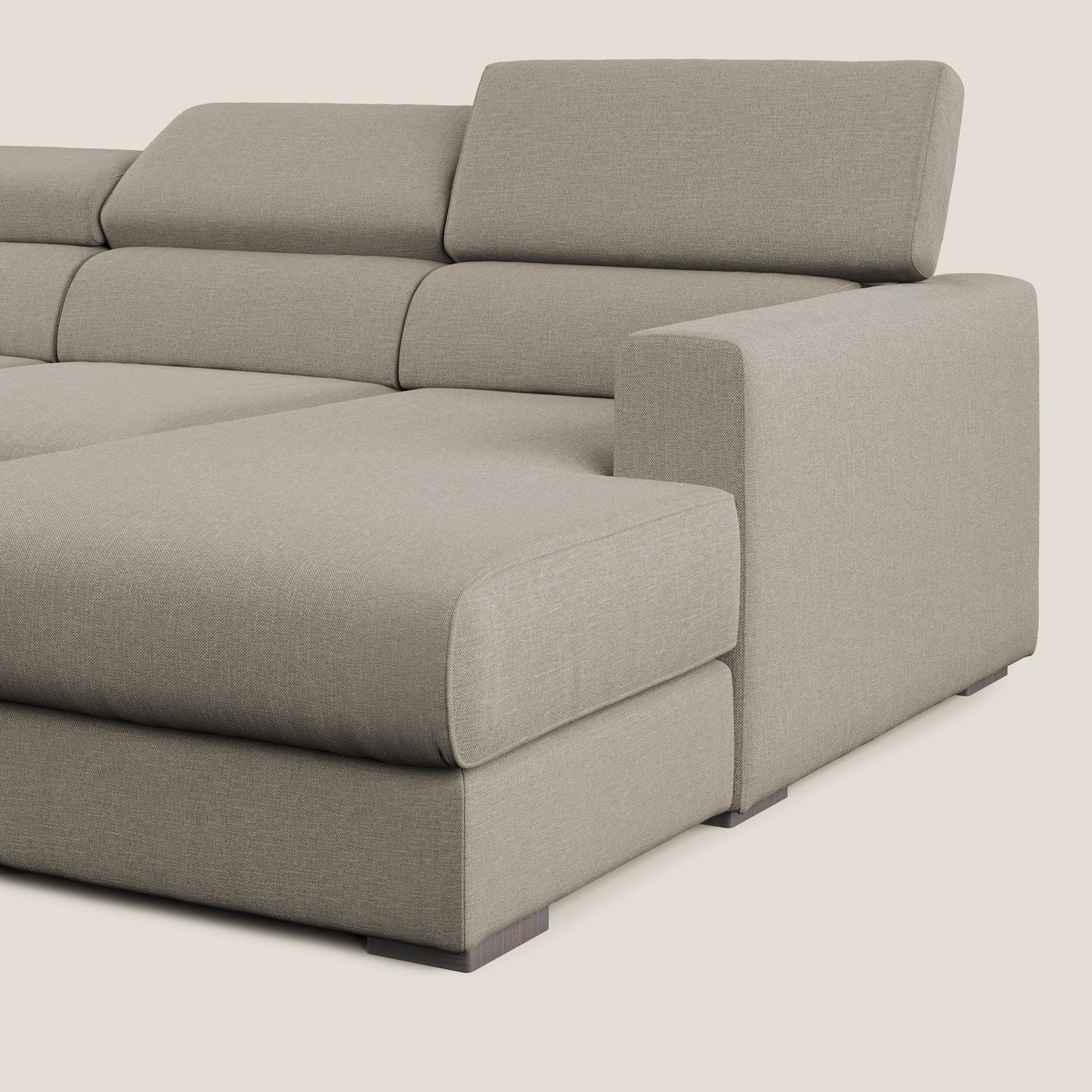 Dylan divano angolare con pouf estraibile poggiapiedi in tessuto simil cotone impermeabile T13 panna