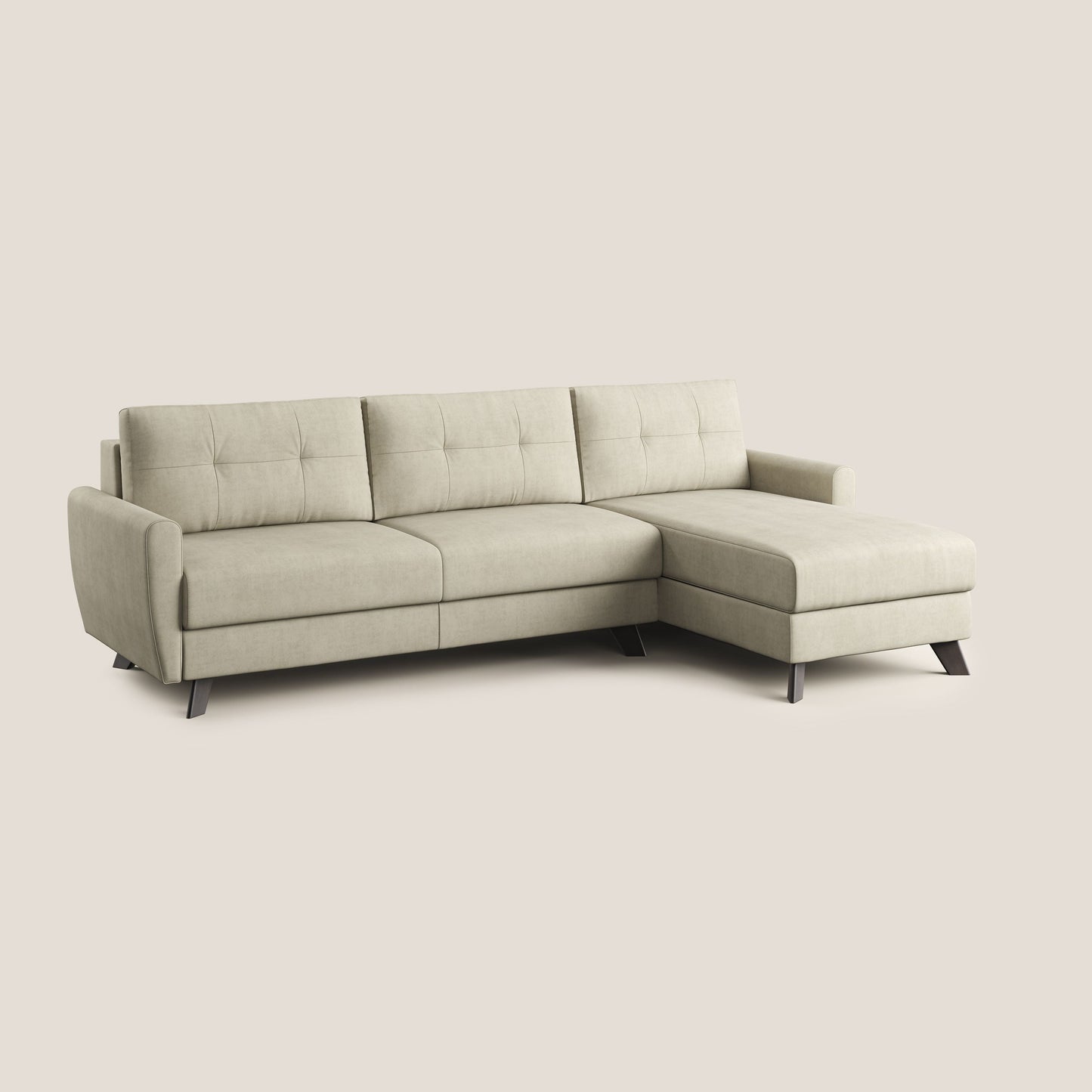 Callisto Divano letto angolare con penisola in tessuto morbido impermeabile T02 panna