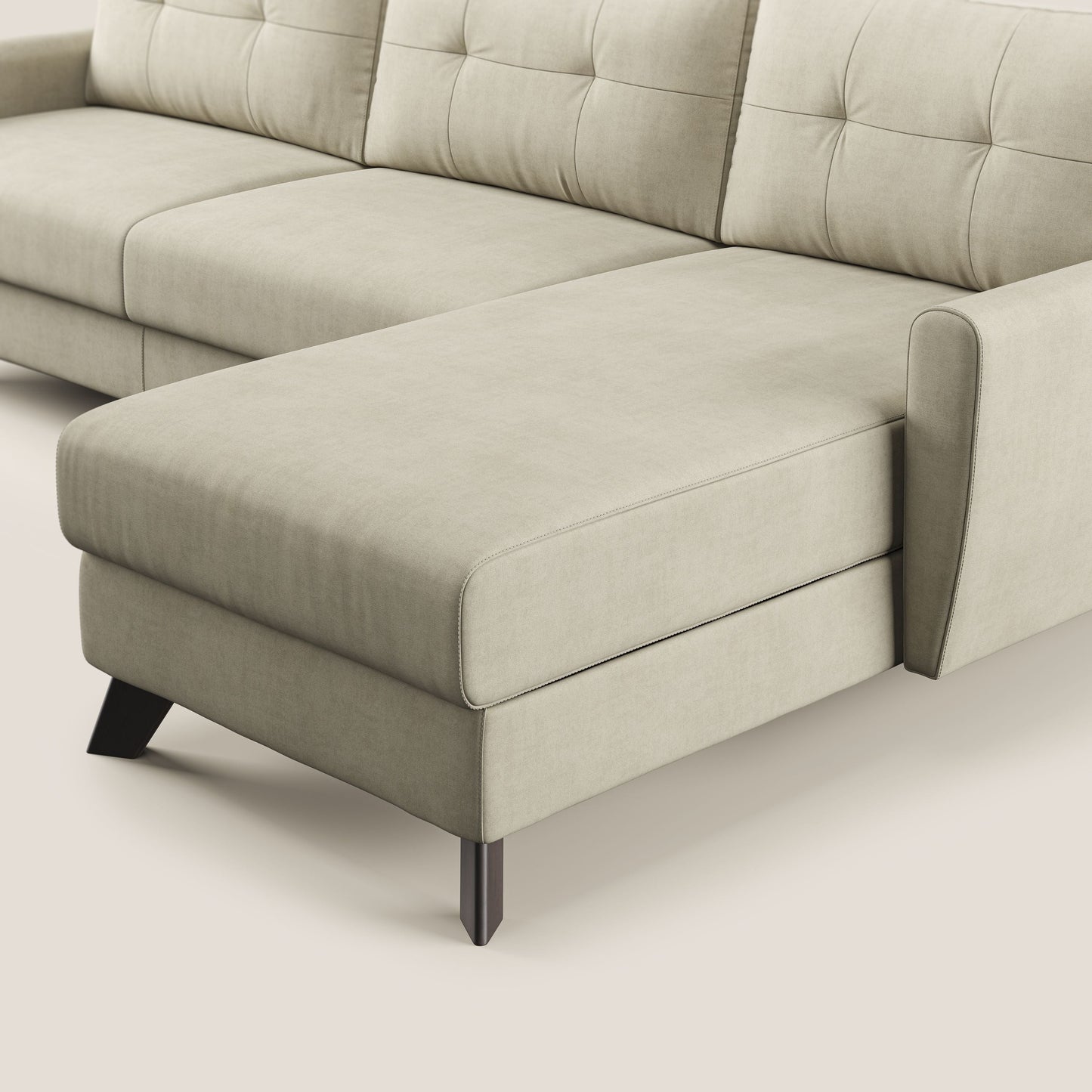 Callisto Divano letto angolare con penisola in tessuto morbido impermeabile T02 panna