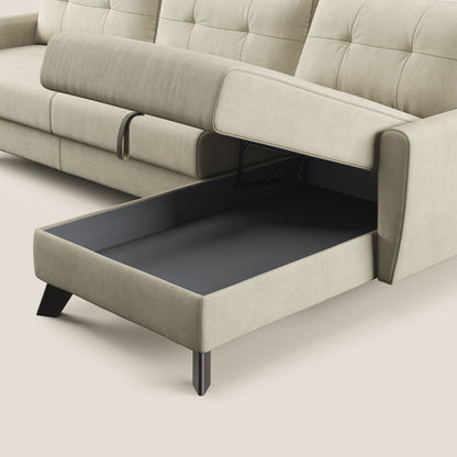 Callisto Divano letto angolare con penisola in tessuto morbido impermeabile T02 panna