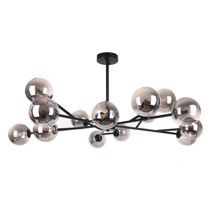 15-Light Modern Linear Sputnik Kitchen Island Light Branch Cluster Glass Globe Bubble Chandelier