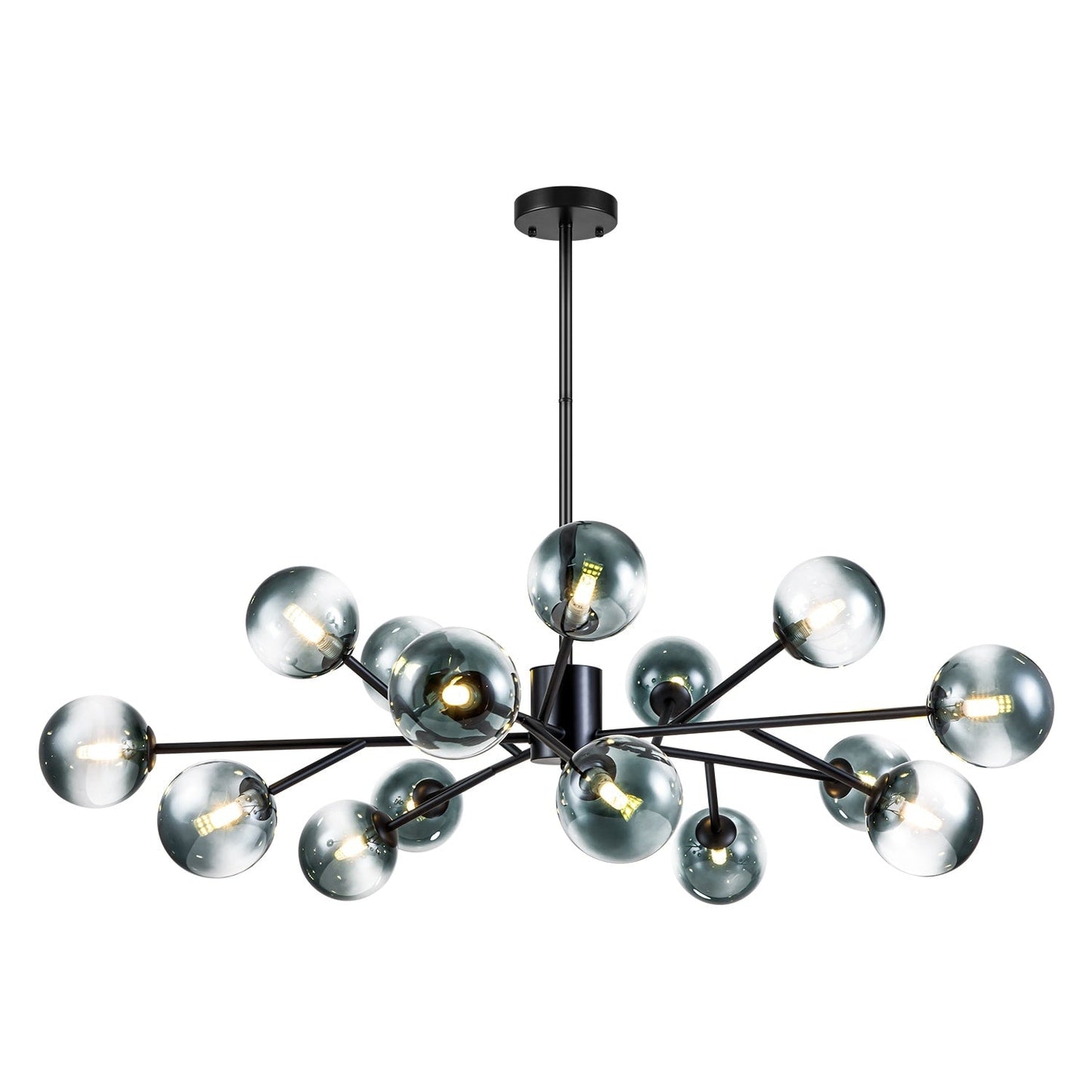 15-Light Modern Linear Sputnik Kitchen Island Light Branch Cluster Glass Globe Bubble Chandelier