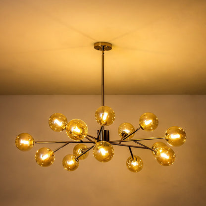 15-Light Modern Linear Sputnik Kitchen Island Light Branch Cluster Glass Globe Bubble Chandelier