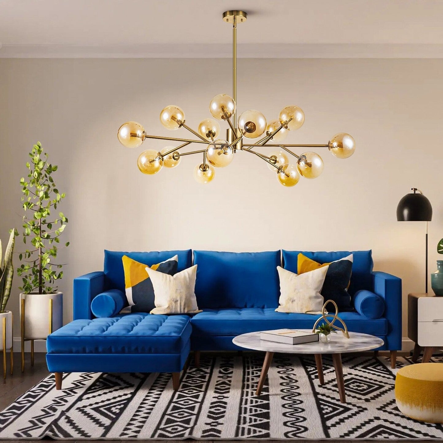 15-Light Modern Linear Sputnik Kitchen Island Light Branch Cluster Glass Globe Bubble Chandelier