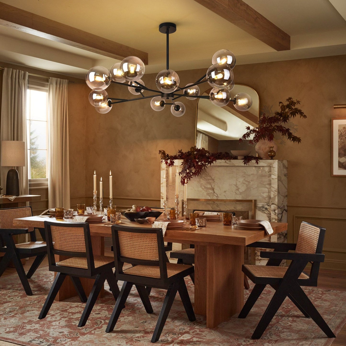 15-Light Modern Linear Sputnik Kitchen Island Light Branch Cluster Glass Globe Bubble Chandelier