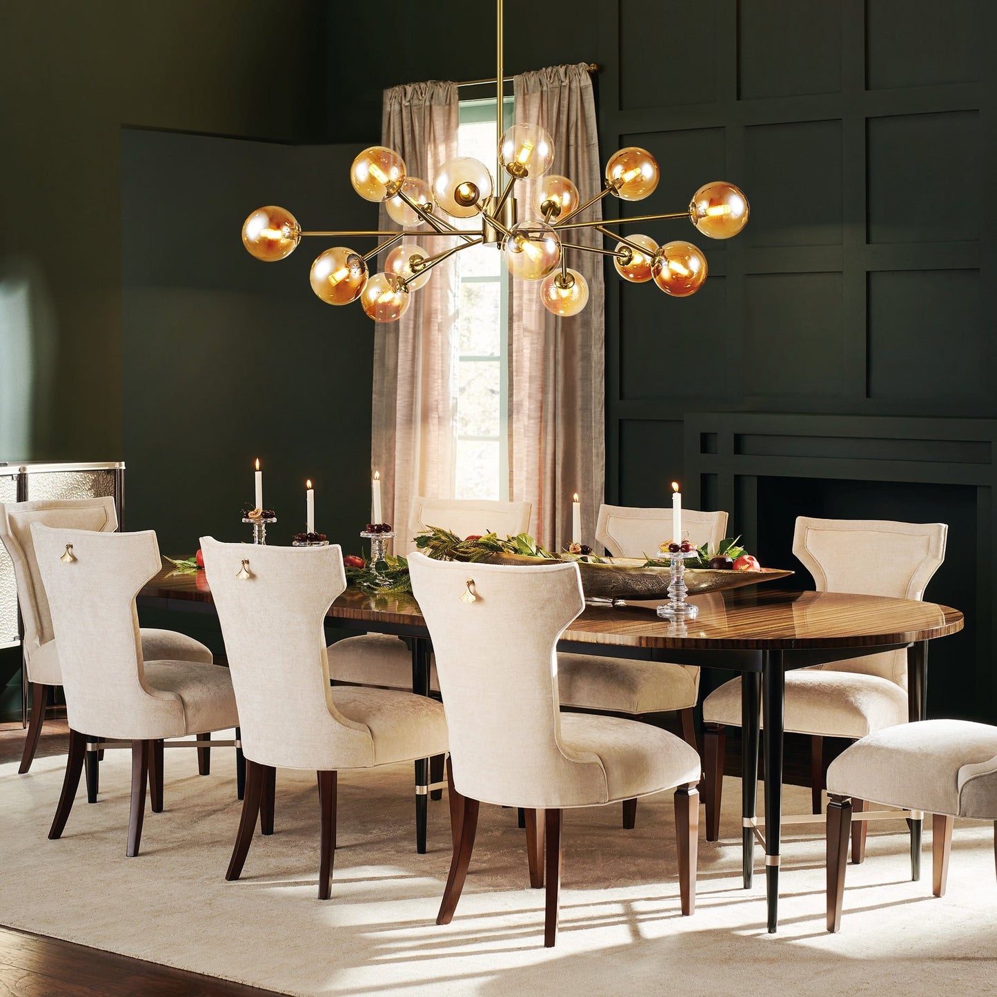 15-Light Modern Linear Sputnik Kitchen Island Light Branch Cluster Glass Globe Bubble Chandelier