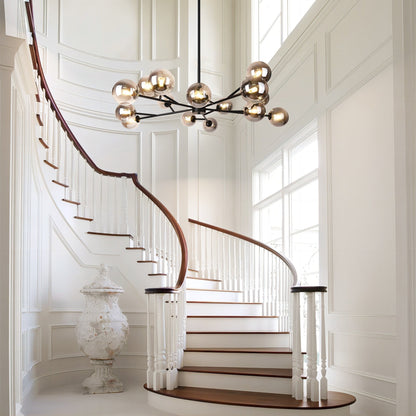 15-Light Modern Linear Sputnik Kitchen Island Light Branch Cluster Glass Globe Bubble Chandelier