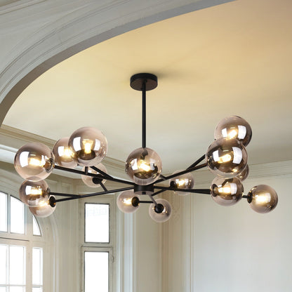 15-Light Modern Linear Sputnik Kitchen Island Light Branch Cluster Glass Globe Bubble Chandelier