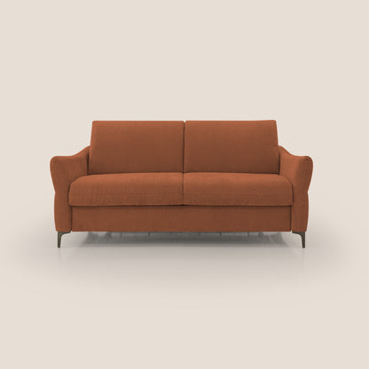 Dalia divano letto con materasso H18 cm e piedi alti in raffinato tessuto smacchiabile T17 arancio