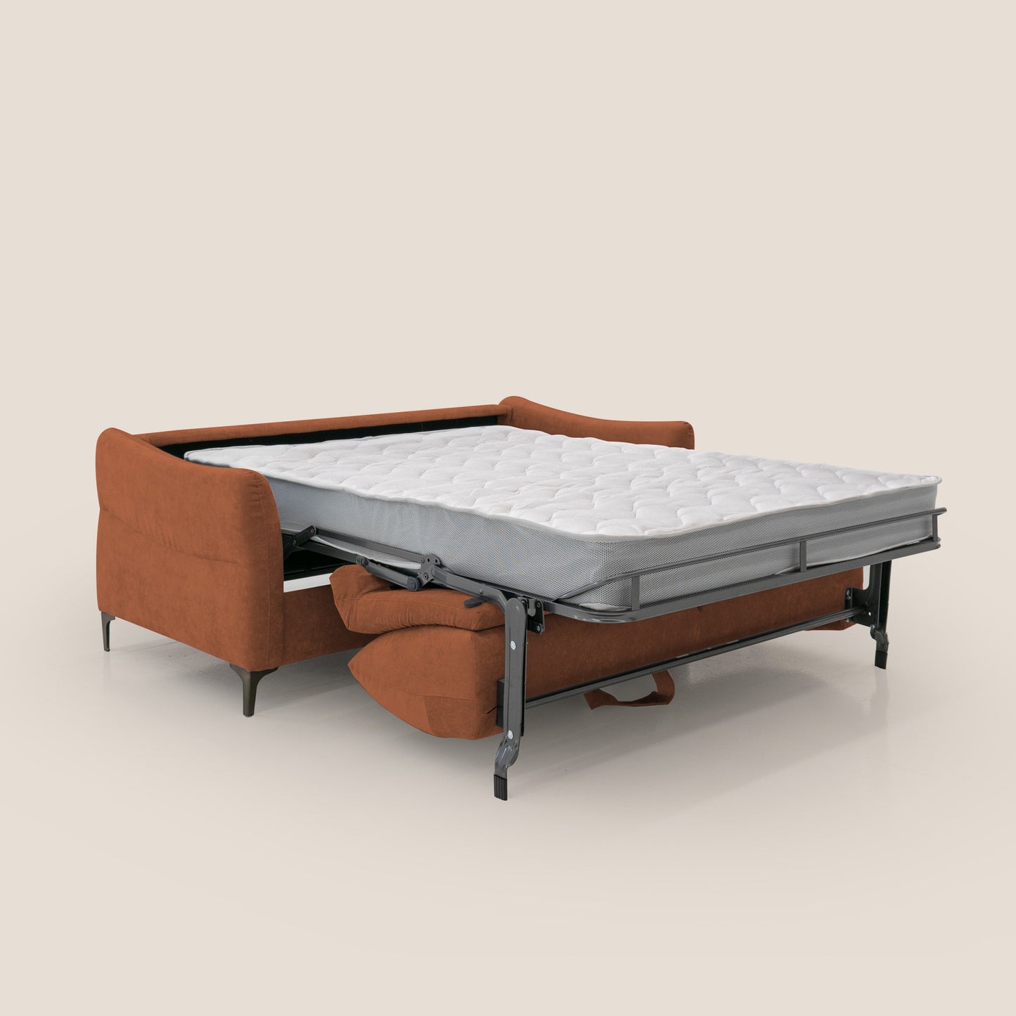 Dalia divano letto con materasso H18 cm e piedi alti in raffinato tessuto smacchiabile T17 arancio