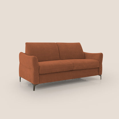 Dalia divano letto con materasso H18 cm e piedi alti in raffinato tessuto smacchiabile T17 arancio