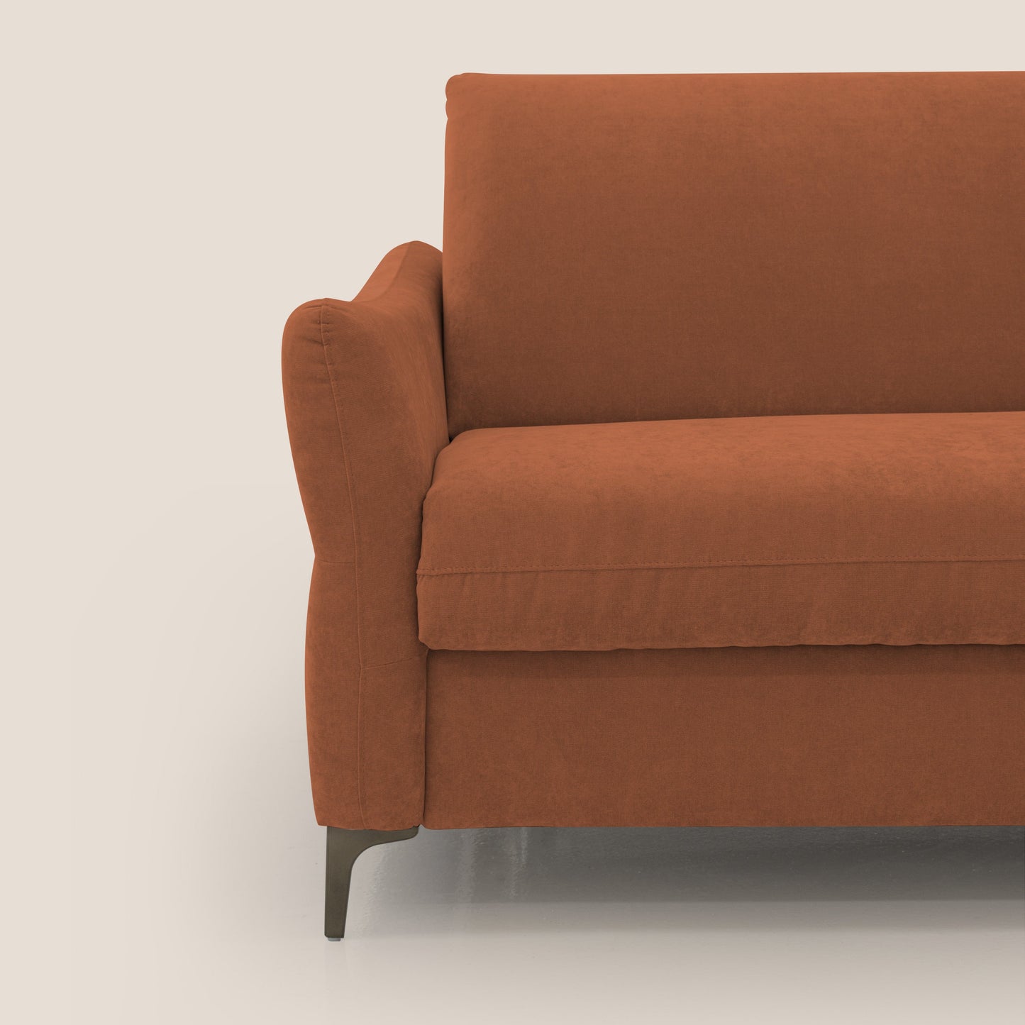 Dalia divano letto con materasso H18 cm e piedi alti in raffinato tessuto smacchiabile T17 arancio