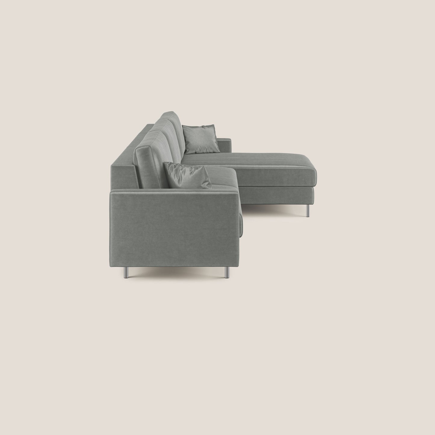 Andromeda divano letto angolare in velluto morbido impermeabile T01 grigio chiaro