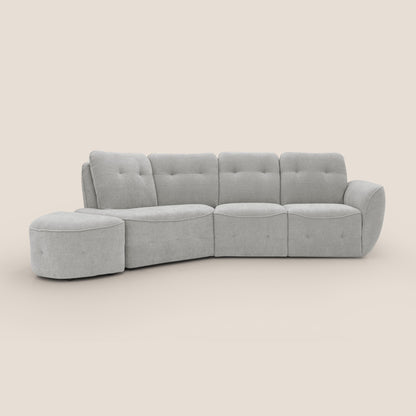 Cerbero divano angolare con pouf mobile in morbido bouclé impermeabile T07 grigio