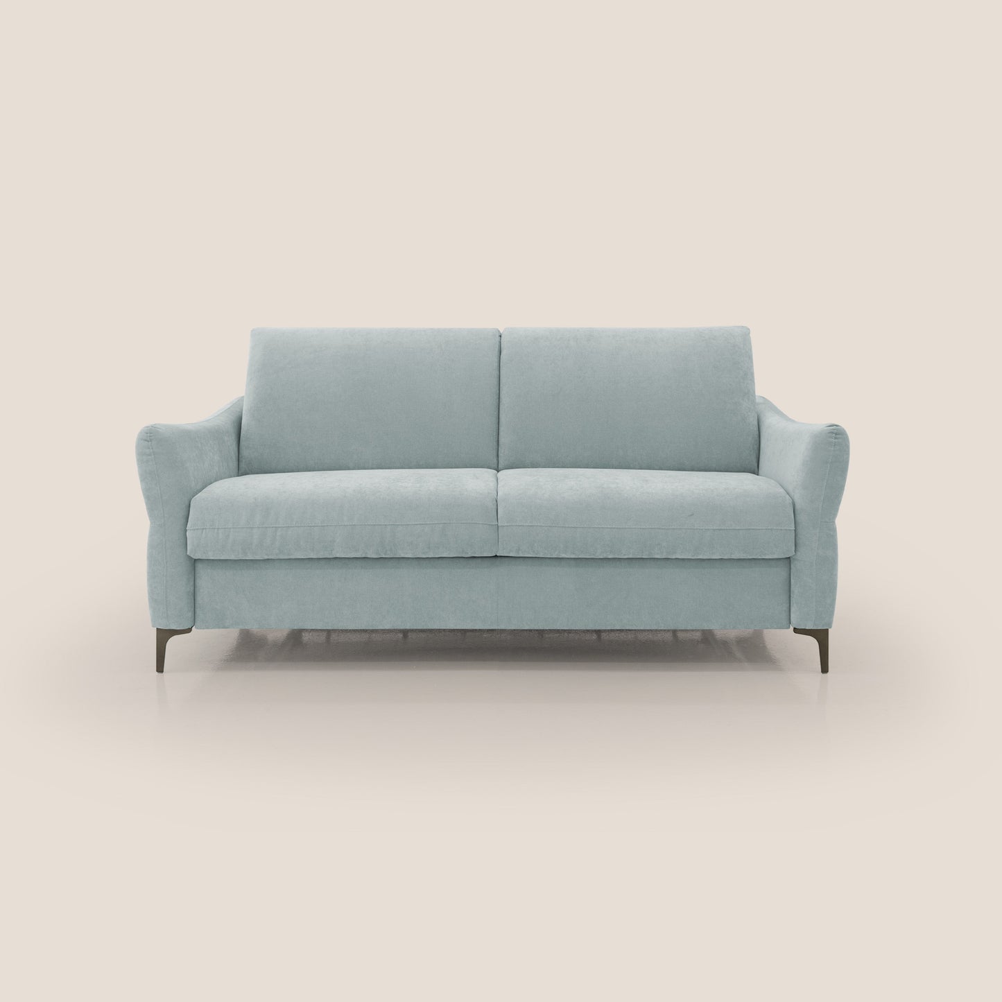 Dalia divano letto con materasso H18 cm e piedi alti in raffinato tessuto smacchiabile T17 verde acqua