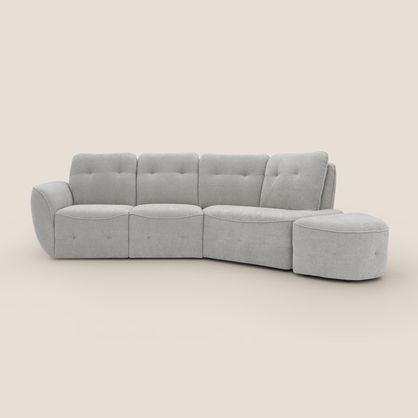 Cerbero divano angolare con pouf mobile in morbido bouclé impermeabile T07 grigio