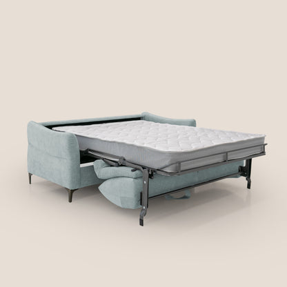 Dalia divano letto con materasso H18 cm e piedi alti in raffinato tessuto smacchiabile T17 verde acqua