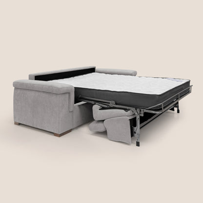 Giunone divano letto con materasso alto 18 cm e poggiatesta reclinabili in tessuto impermeabile T02 grigio chiaro 