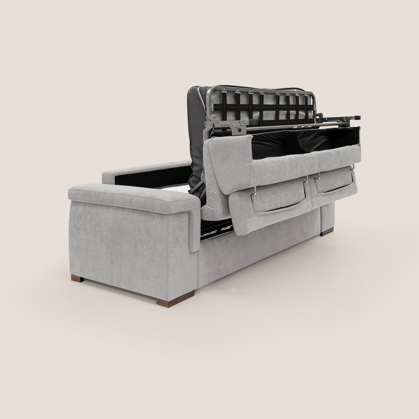 Giunone divano letto con materasso alto 18 cm e poggiatesta reclinabili in tessuto impermeabile T02 grigio chiaro 