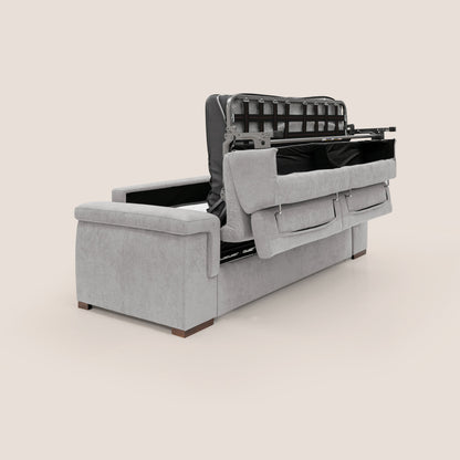Giunone divano letto con materasso alto 18 cm e poggiatesta reclinabili in tessuto impermeabile T02 grigio chiaro 
