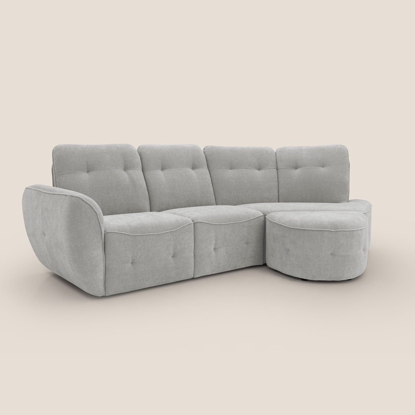 Cerbero divano angolare con pouf mobile in morbido bouclé impermeabile T07 grigio
